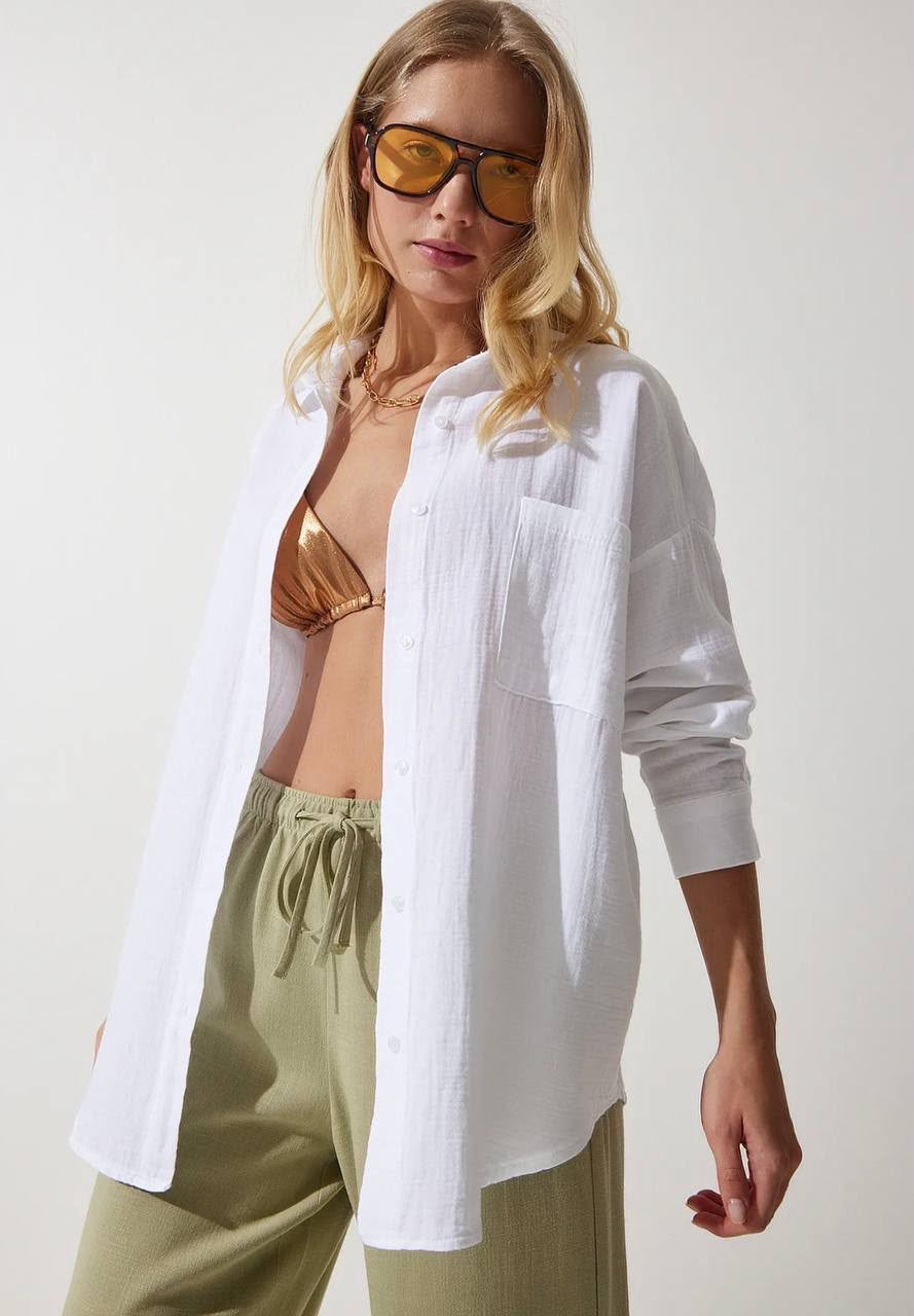 Chemise Casual en Chambray à Rayures – Blanc, Bleu, Jaune & Marron