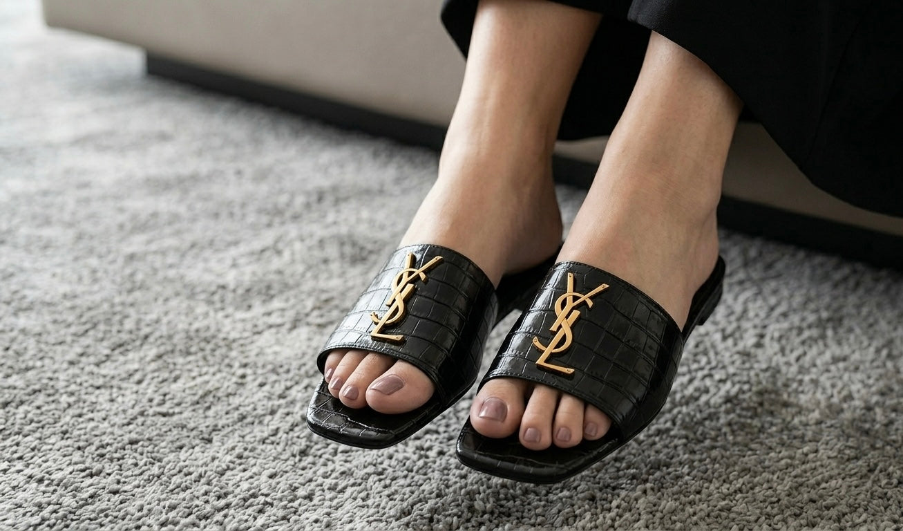 YSL Mules Plates Vernies Style Croco