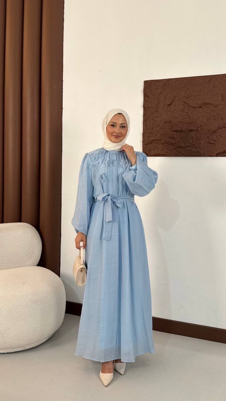 Robe Longue Romantique Chic – Bleu Ciel