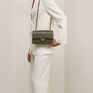 Chanel Lambskin Quilted Medium Classic Flap Green GHW