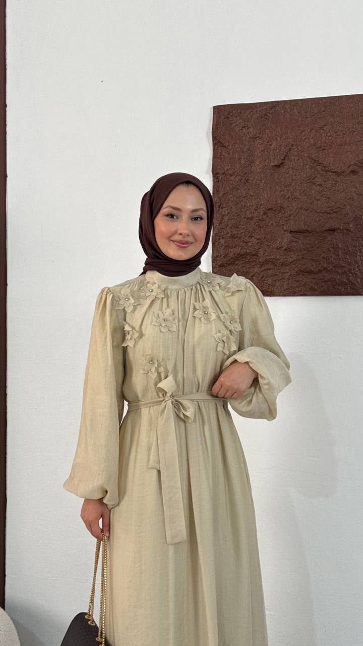 Robe Longue Romantique Chic – Beige / Champagne
