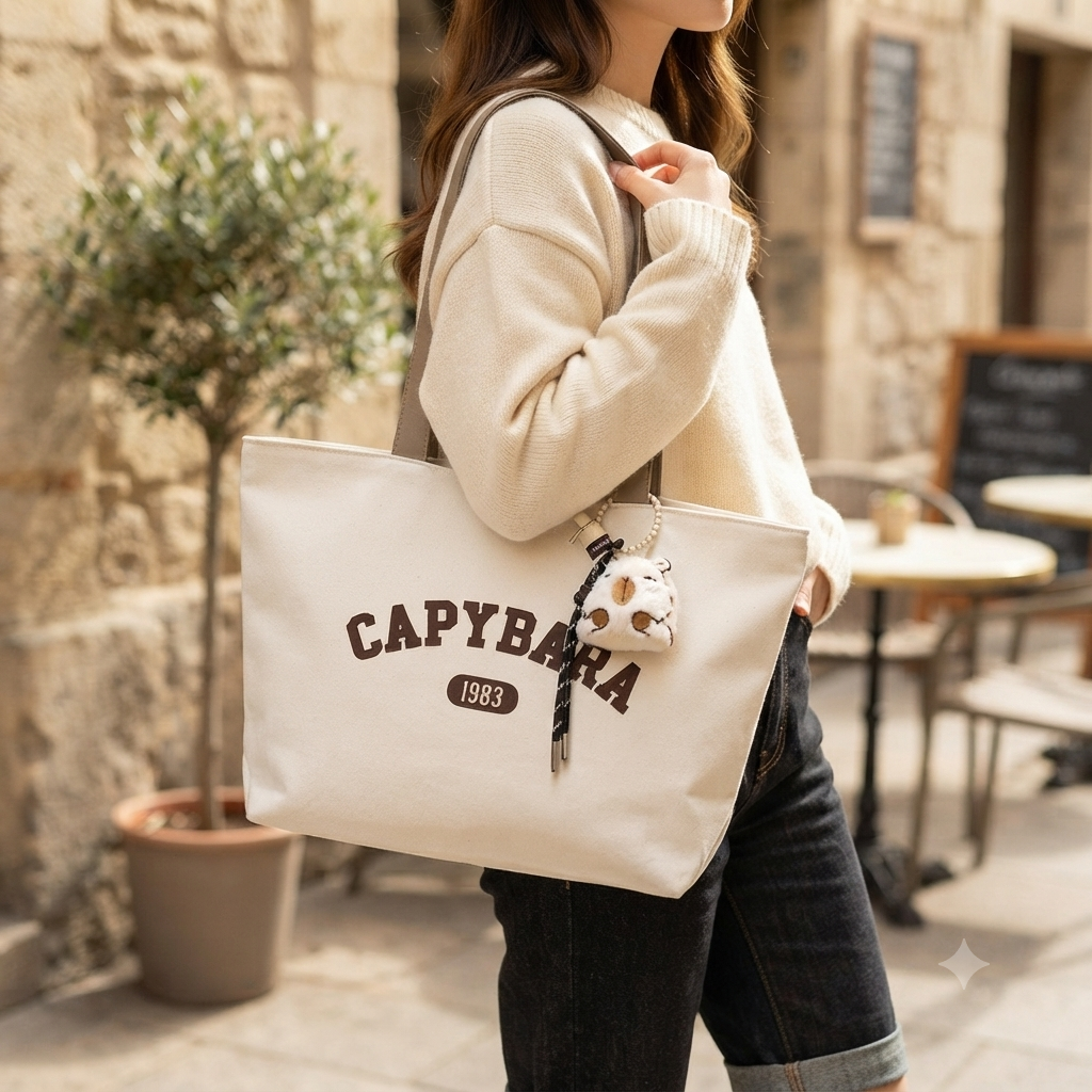 Capybara Canvas Bag Blanc – Sac en Toile Tendance & Original