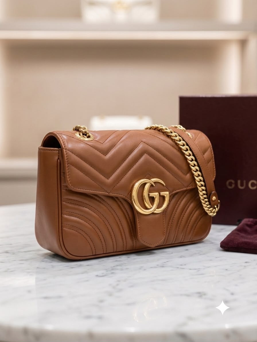 Gucci GG Marmont Small Shoulder Bag en Cuir Marron