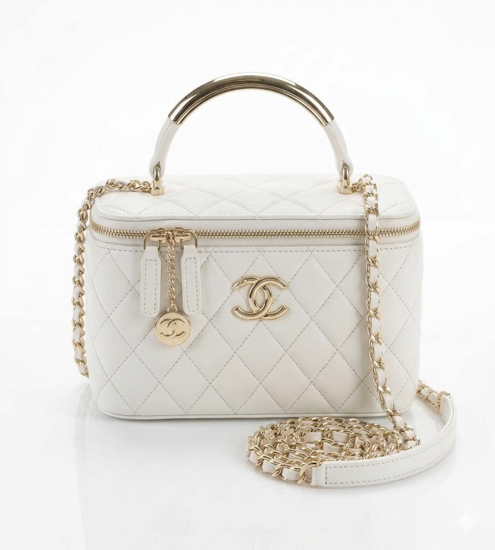 Sac Vanity Chanel – Cuir Matelassé Blanc & Métal Doré