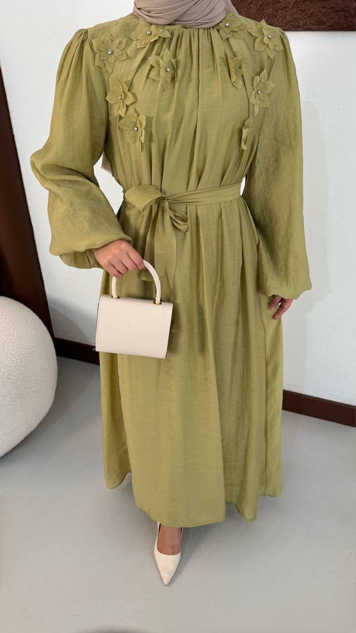 Robe Longue Romantique Chic – Vert Olive
