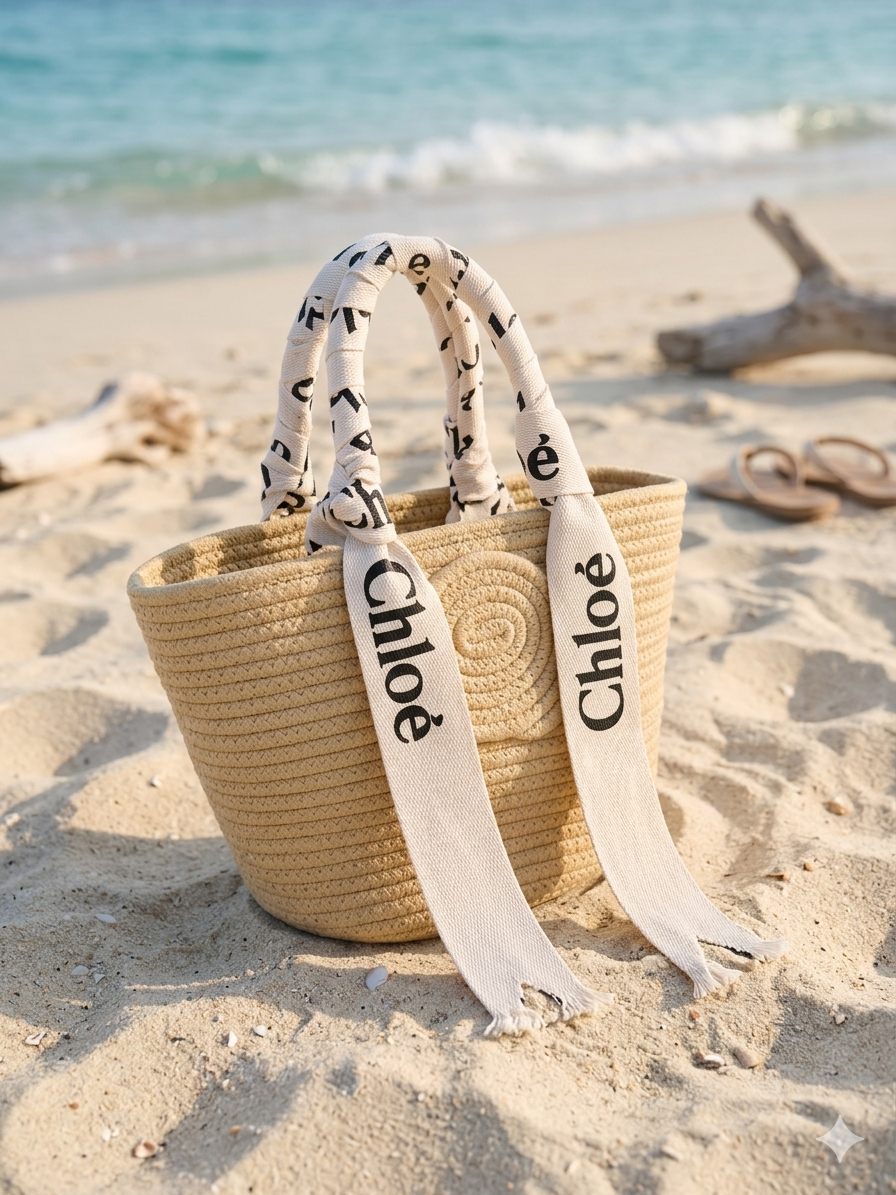 Chloé Woody Woven Raffia Basket Bag