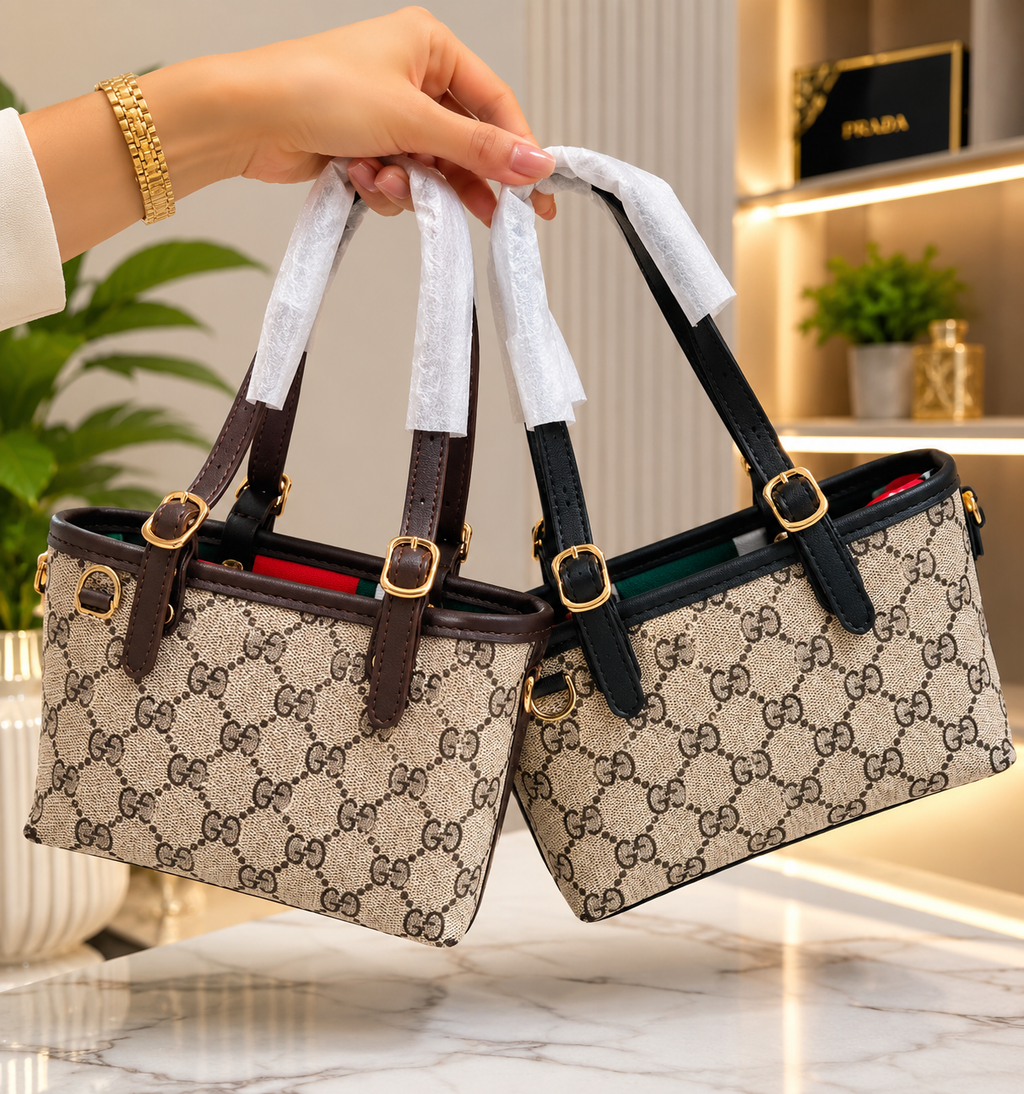 Gucci GG Canvas Leather-Trimmed Tote Bag – Sac Cabas en Toile GG et Cuir
