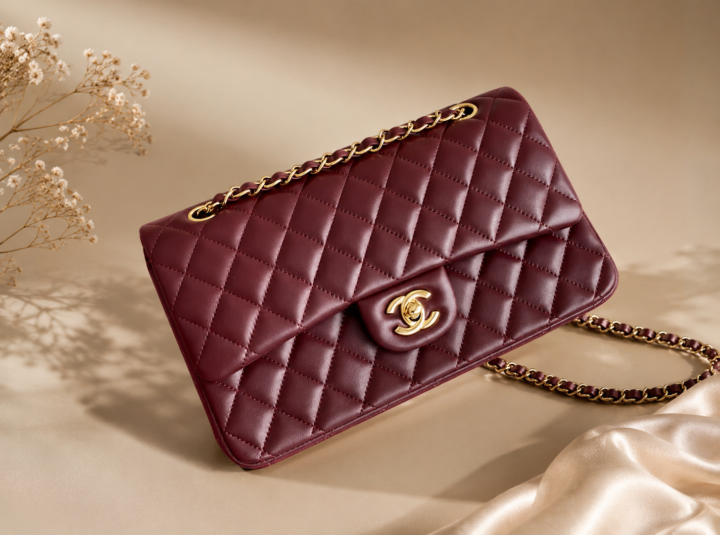 Chanel Classic Medium Double Flap Burgundy Marsala Lambskin GHW – Sac Iconique Luxe