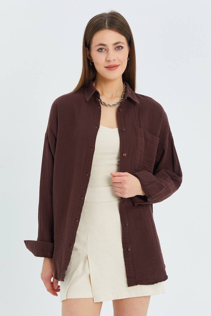 Chemise Casual en Chambray à Rayures – Blanc, Bleu, Jaune & Marron