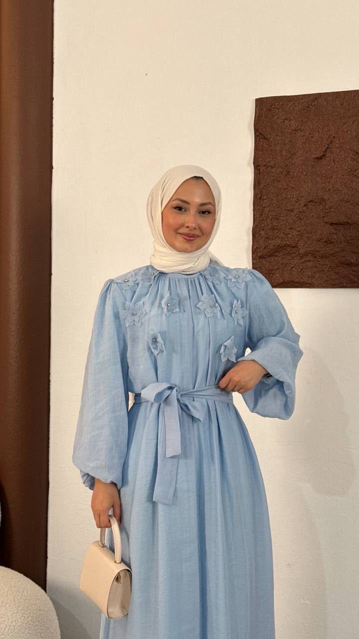 Robe Longue Romantique Chic – Bleu Ciel