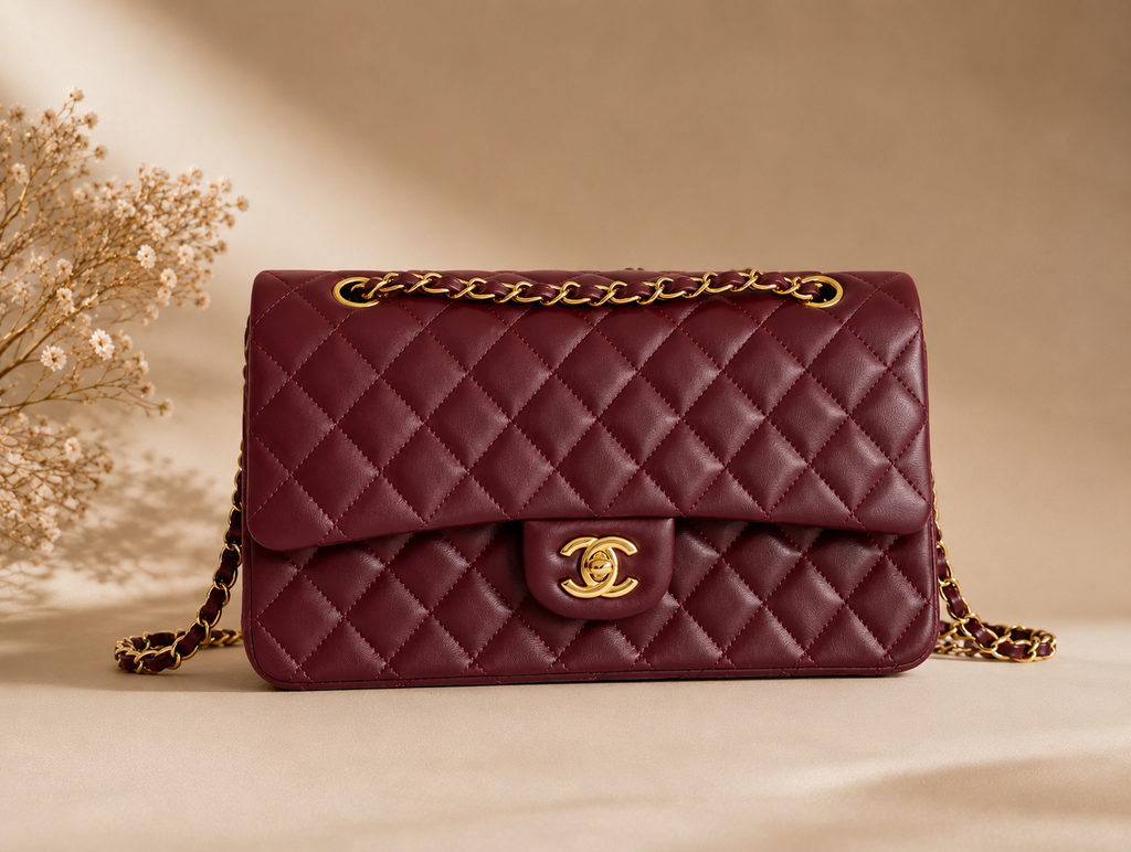 Chanel Classic Medium Double Flap Burgundy Marsala Lambskin GHW – Sac Iconique Luxe