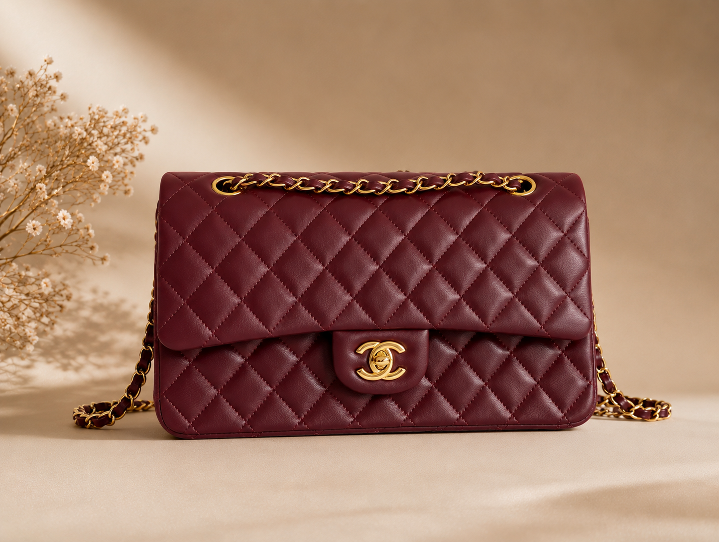 Chanel Classic Medium Double Flap Burgundy Marsala Lambskin GHW – Sac Iconique Luxe